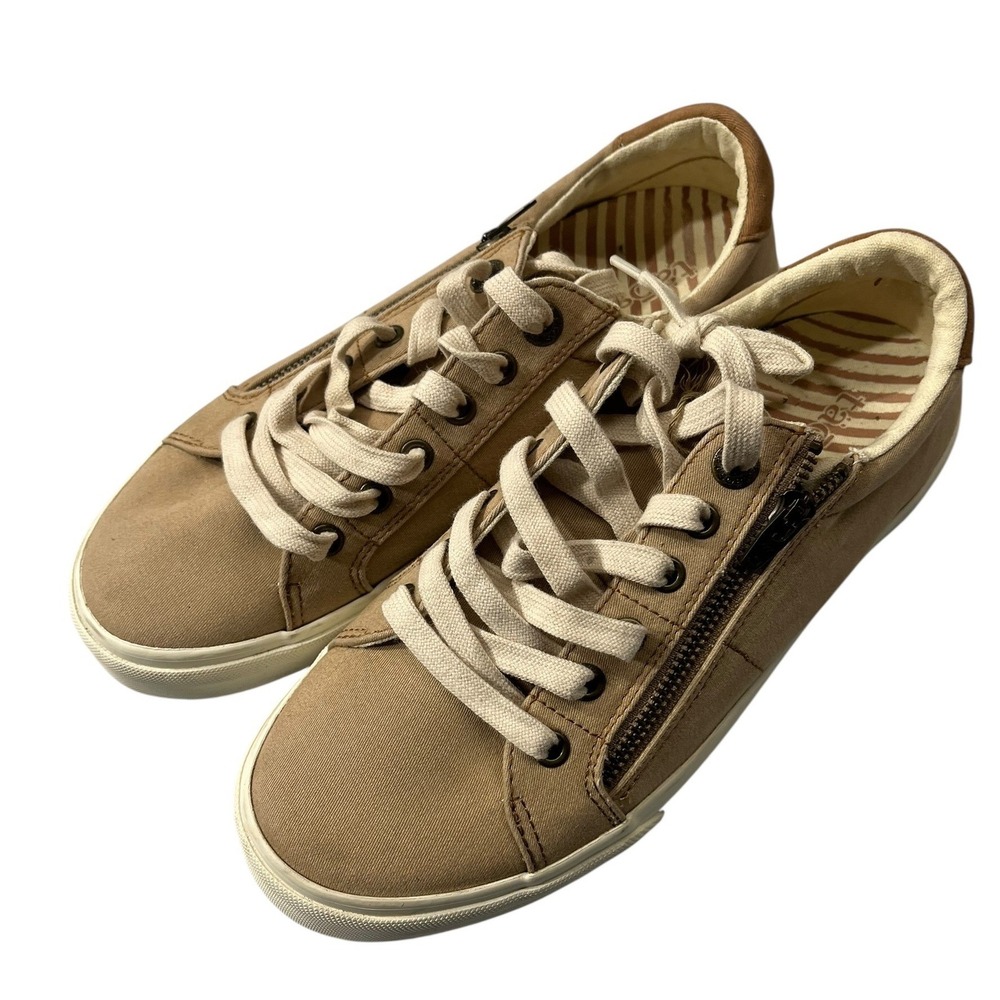 Taos Footwear Tan Canvas Low-Top Sneakers with Side Zipper